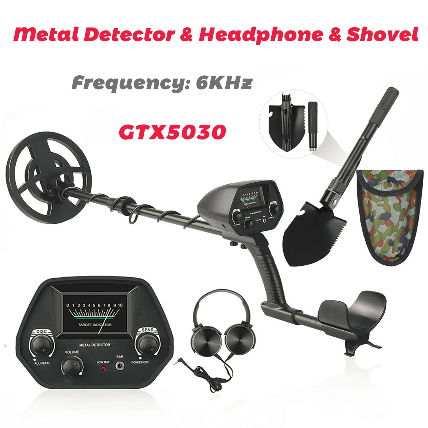 Detector de Metales GTX5030, buscador sensible profundo, excavador dorado, auriculares y pala