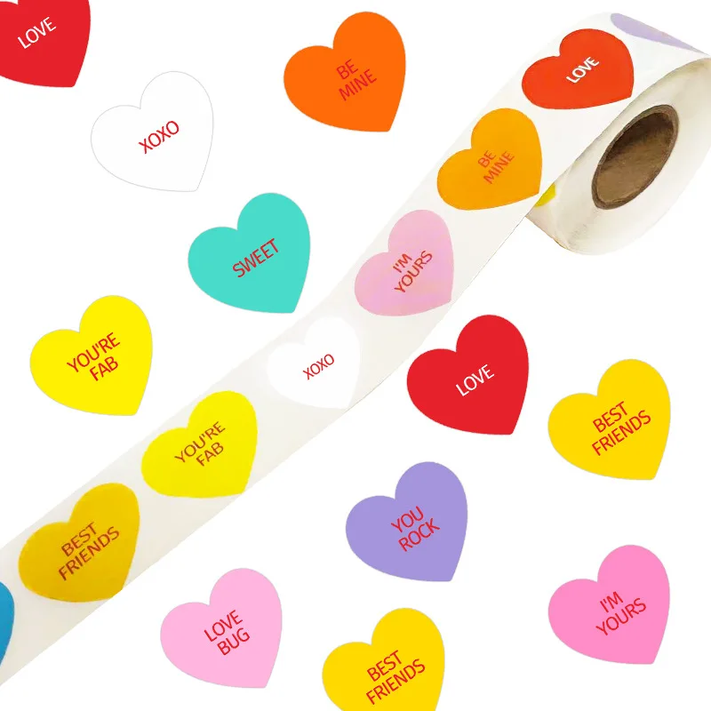 500 PCS Heart Stickers For Kids Valentines Day Love Decorations Accessories Crafts Removable Labels For Conversation Candy Class