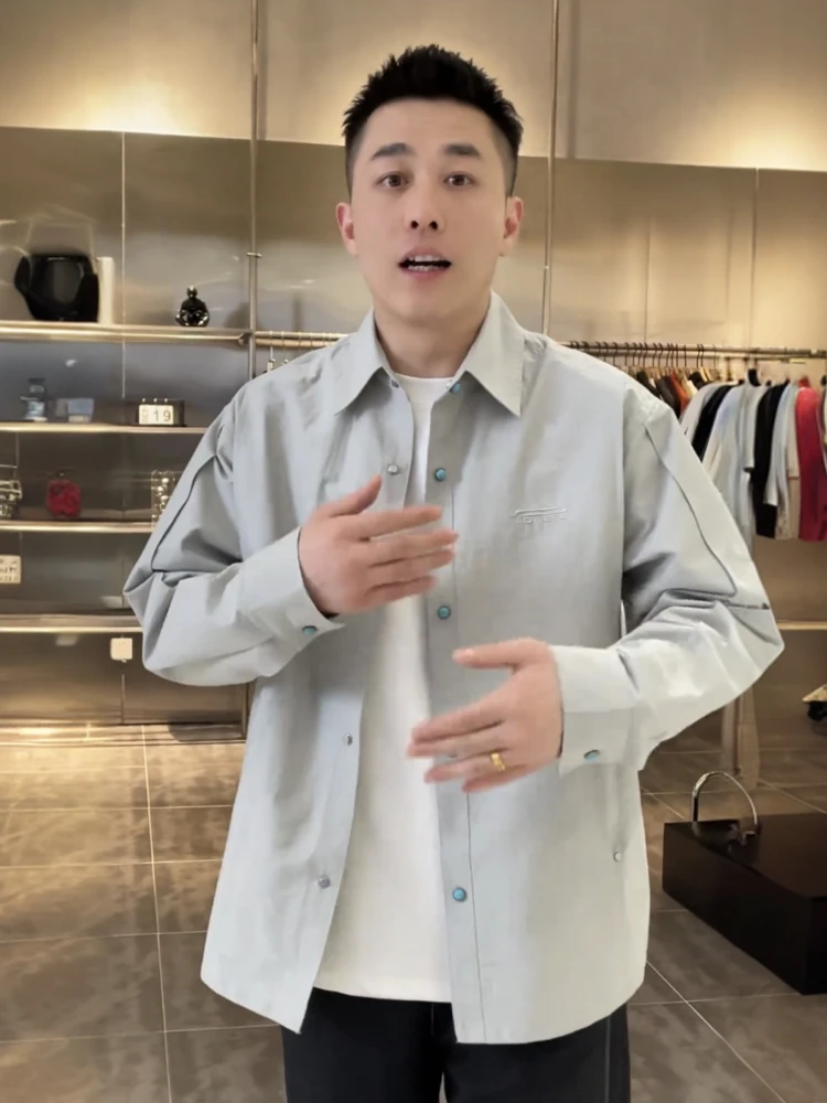 

Мужская повседневная дышащая однотонная рубашка с вышивкой, свободного кроя, весенне-летняя, модная, универсальная куртка-пальто, молодежный тренд