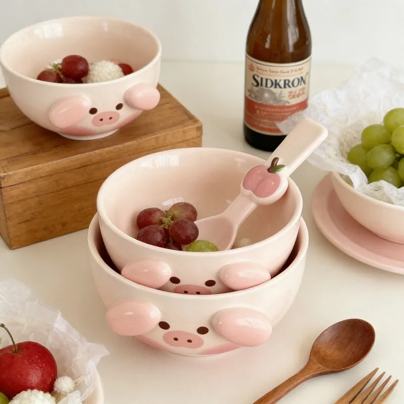 

Новый животный дизайн, милая мультяшная керамическая миска, высокая красота, домашний суп, салат, пара риса, миска с ложкой, набор посуды для ежедневного использования