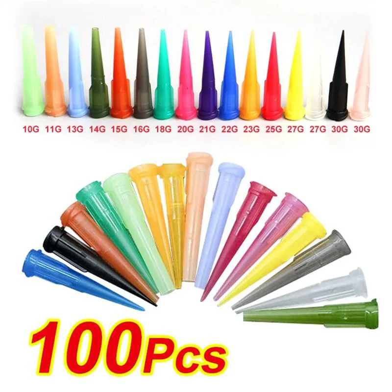 Tapered Dispensing Tips Adhesive Plastic Needle 14/16/18/20/22/25/27G Tapered Blunt Tips Liquid Glue Dispenser Needles 100pcs