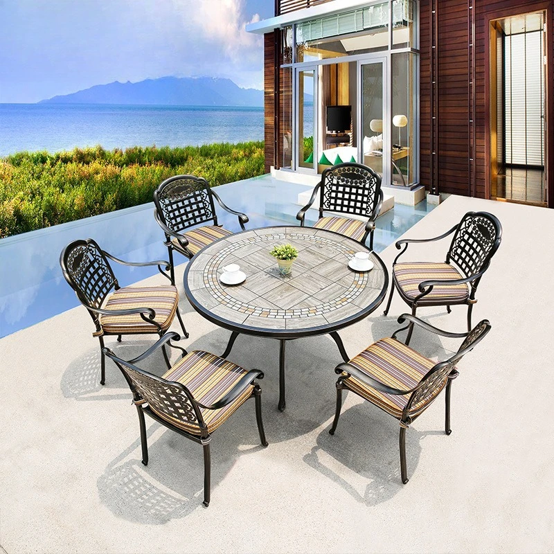 

Outdoor cast aluminum tables and chairs courtyard garden open-air European leisure wrought iron furniture balcony terrace