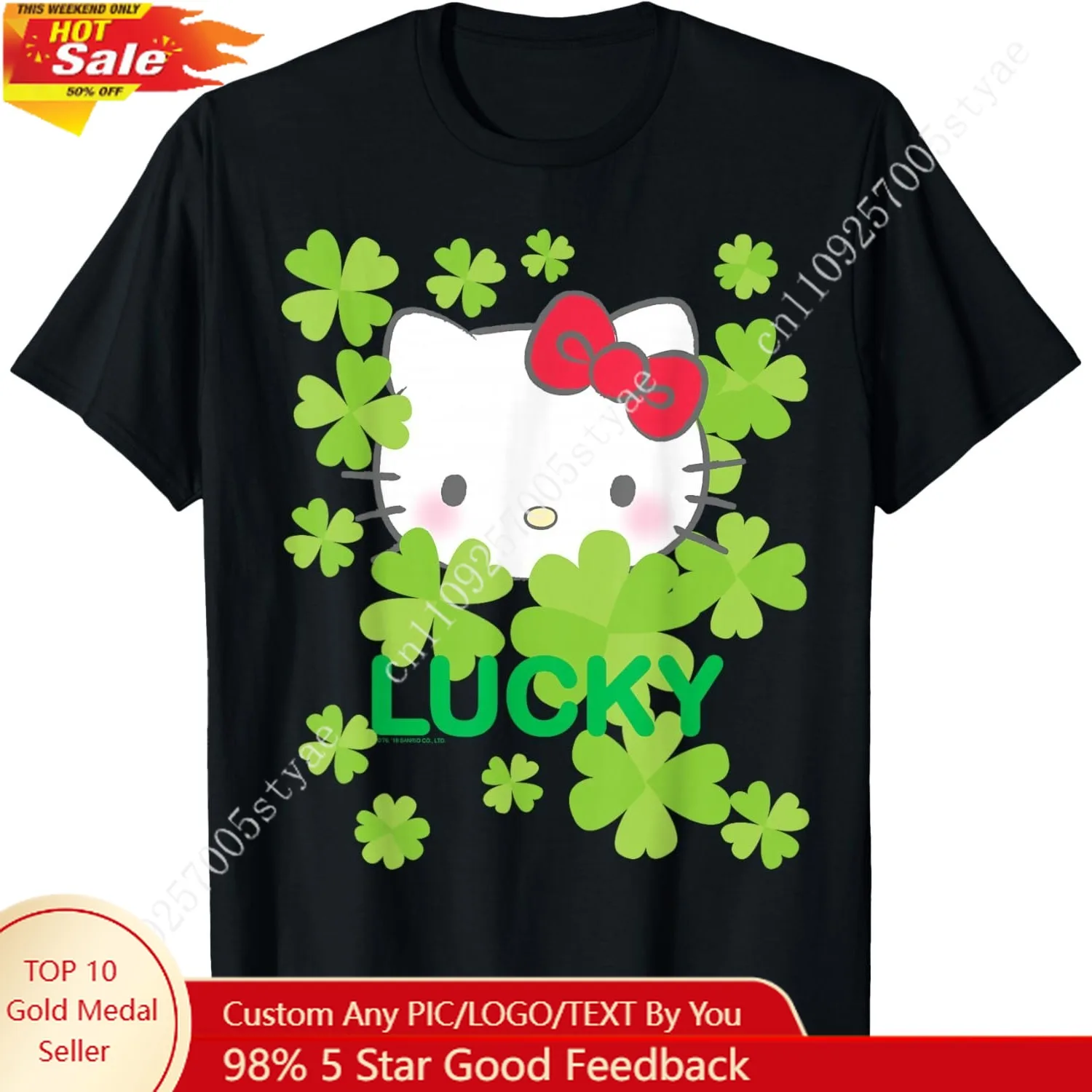 

Hello Kitty Lucky Clover St. Patrick's Day T-Shirt Man Woman's Clothes Fashion Tee Crewneck Tops Soft Blouse