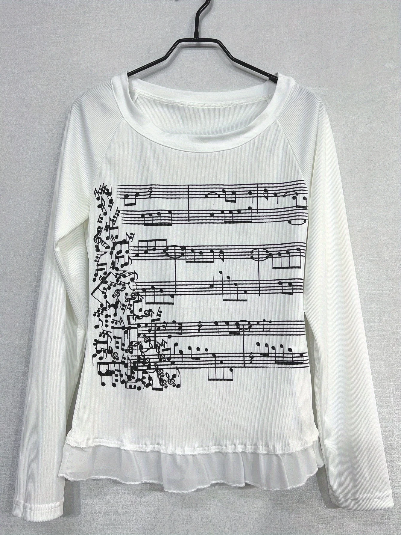 Y2k Emo Damen Streetwear Musiknoten-Grafik Acubi T-Shirt Tops Langarm Ästhetik Harajuku Goth Grunge 2000er Alt Kleidung – Detail 3