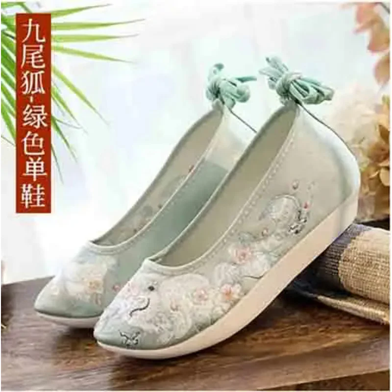 Chinese Traditional Hanfu Shoes para Mulheres, Ancient Heighten, Sapatos baixos, Bordados, Casamento, Plus Size 40