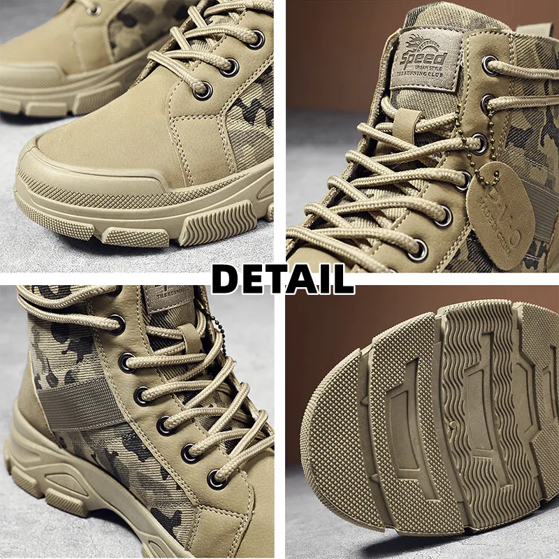 Autumn Winter New Military Boots Men Camo Desert Hiking Boots High-top Fashion Sneakers Work Safety Shoe Men\'s Plush Martin Boot