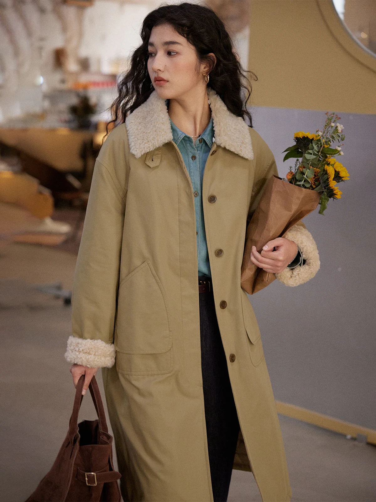 

Solighter Barn Sle Long Coat Jaet Women's Autumn Winter New Faion Cotton Outerwear Casual Vintage Loose Fit Zipper