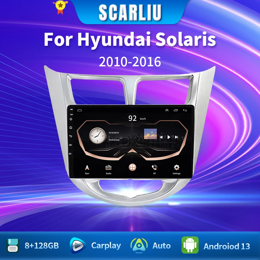 

SCARLIU For Hyundai Solaris 1 Accent 2010-2016 GPS Car Stereo System Carplay 2din Android 13 Car Radio Multimidia Video Player