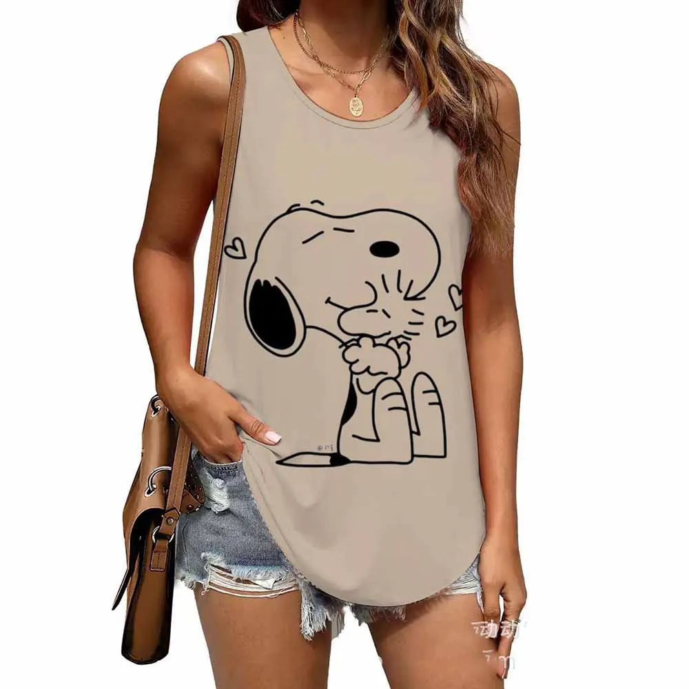 

MINISO Summer New Cartoon Snoopy Printed Vest For Women Casual O-neck Sleeveless Tank Top Outdoor Vintage Streetwear Tops