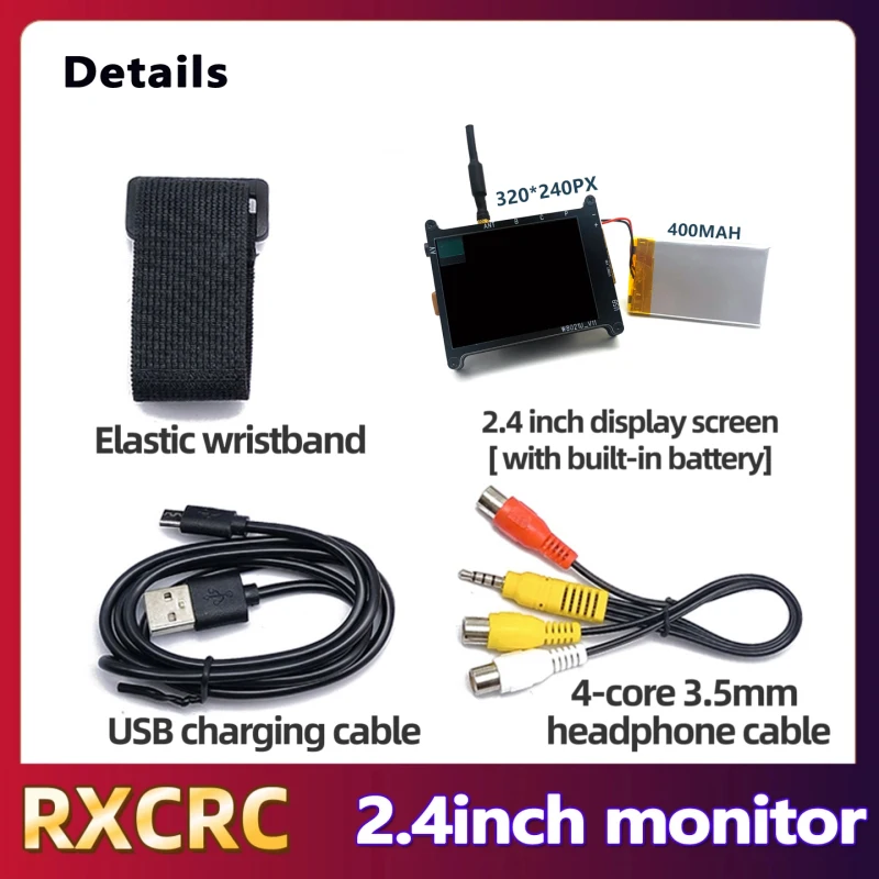 RXC 5.8G 모듈 송신기 400mW VTX Caddx Ratel 2 V2 카메라 올인원, FPV 2.4인치 모니터. RC 멀티콥터 FPV 드론 부품용.