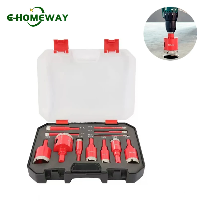 12pcs 6-35mm Diamond Coated Drill Bits Hole Saw Drill Kits for Glass Marble Granite Stone Tile Ceramic Cutting Hand Drill Tools