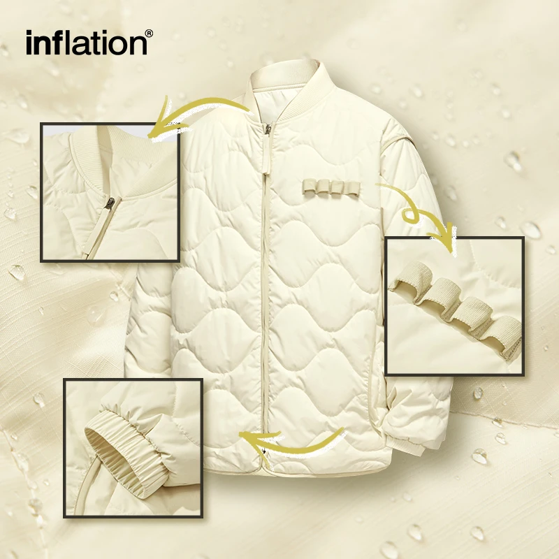 INFLATION Lightweight Cotton Padded Jacket Unisex Autumn Fashion Japanese Baseball Coat Mens Coat