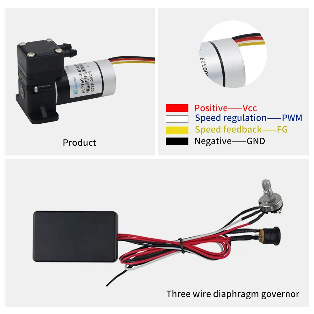 Kamoer 180ml/min KLP180 Mini Diaphragm Liquid Pump 12V 24V Brush BLDC Motor with EPDM Liquid Pressure 0.3Mpa for Lab and Inkjet