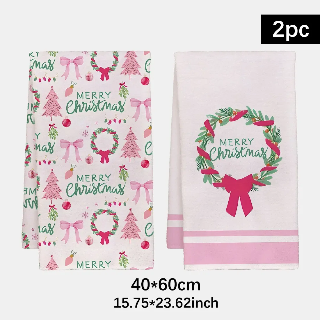 2pcs 40x60cm Christmas Series Tea Towel Kitchen Dishcloth Grid Christmas Snowman Water Cleaning Wash Cloth Gift Merry Christmas