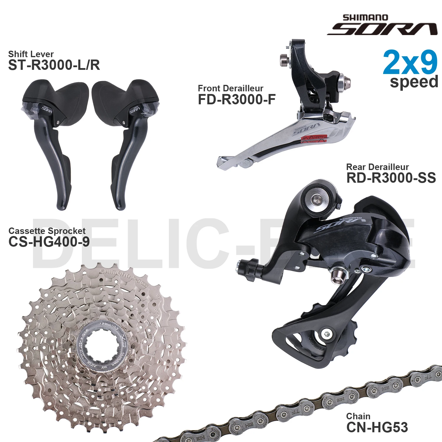 パーツ Shimano SORA r3000 Shimano SORA R3000 9 Speed Right Shift Lever Flat Bar Road