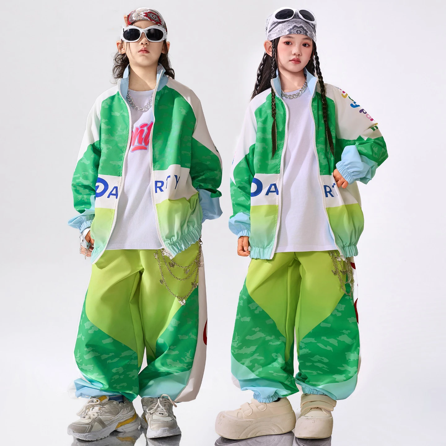 Teenager Grün Sport Anzug Baggy Hip Hop Kleidung Lange Ärmel Mantel Hosen Jungen Mädchen Herbst Winter Street Dance Kostüme BL17370