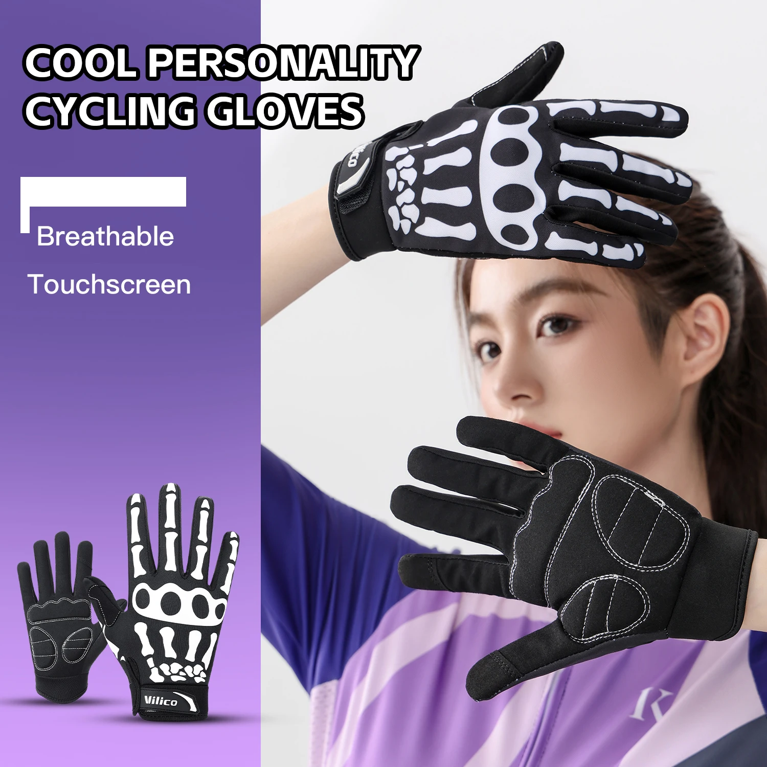 Skeleton Fahrradhandschuhe, Vollfinger-Touchscreen-Handschuhe, atmungsaktiv, rutschfest, Fahrradhandschuhe für Männer und Frauen, MTB, Rennrad, Outdoor-Sport