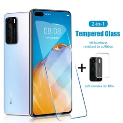 2IN1 temperli cam Huawei P30 P20 P40 Pro Lite 2019 2020 E 5G ekran koruyucu kamera lens filmleri huawei Y9a Y7a cam