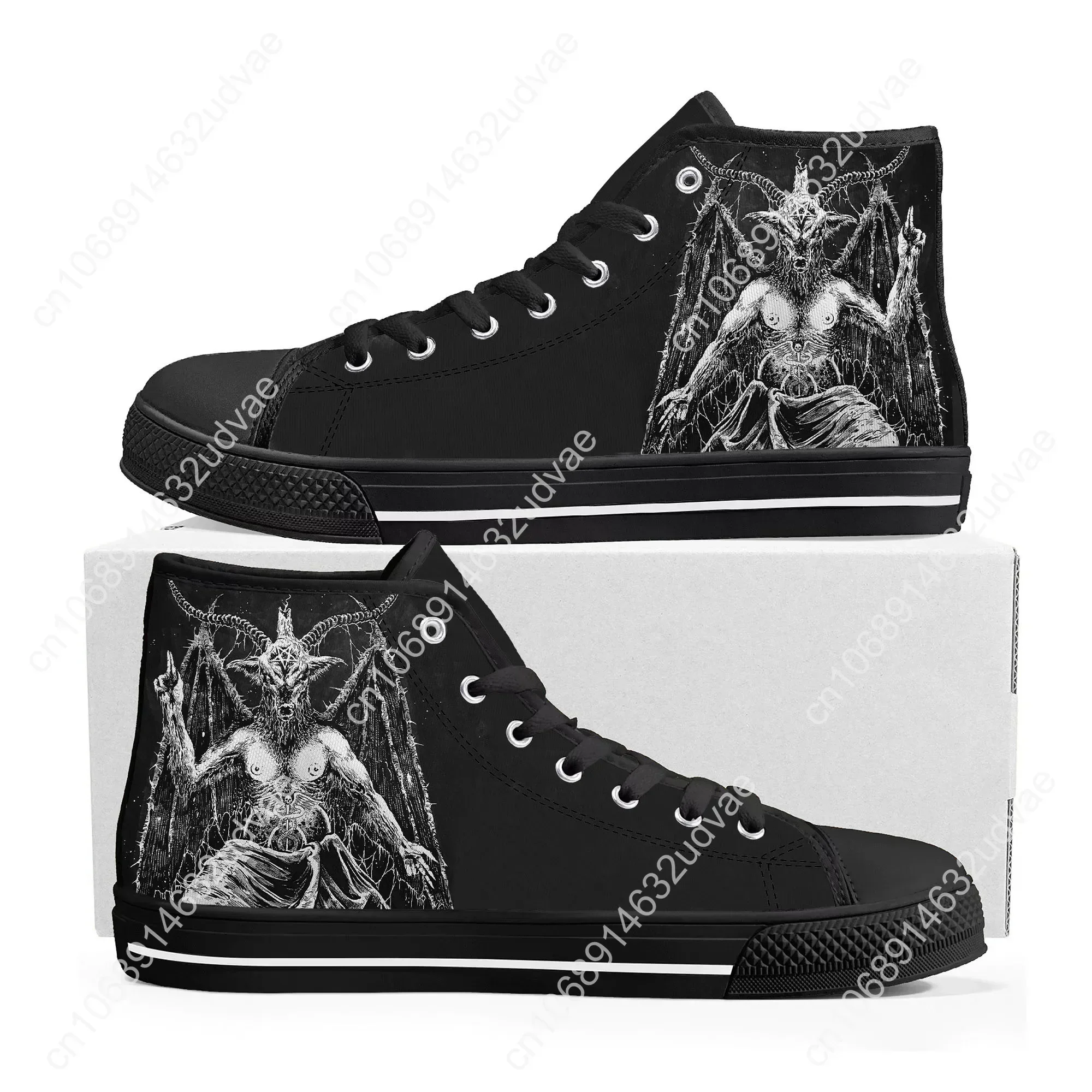 Pentagram Baphomet Satan Satanic Goth Gothic Goat High Top Sneakers Mens Womens Teenager Canvas Sneaker Casual Customize Shoe