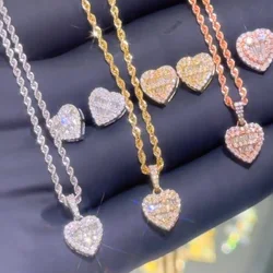 Iced Out Bling 5A Cubic Zirconia CZ Heart Shaped Earring Necklace Fashion Women Lover Gift Jewelry Set New 2026