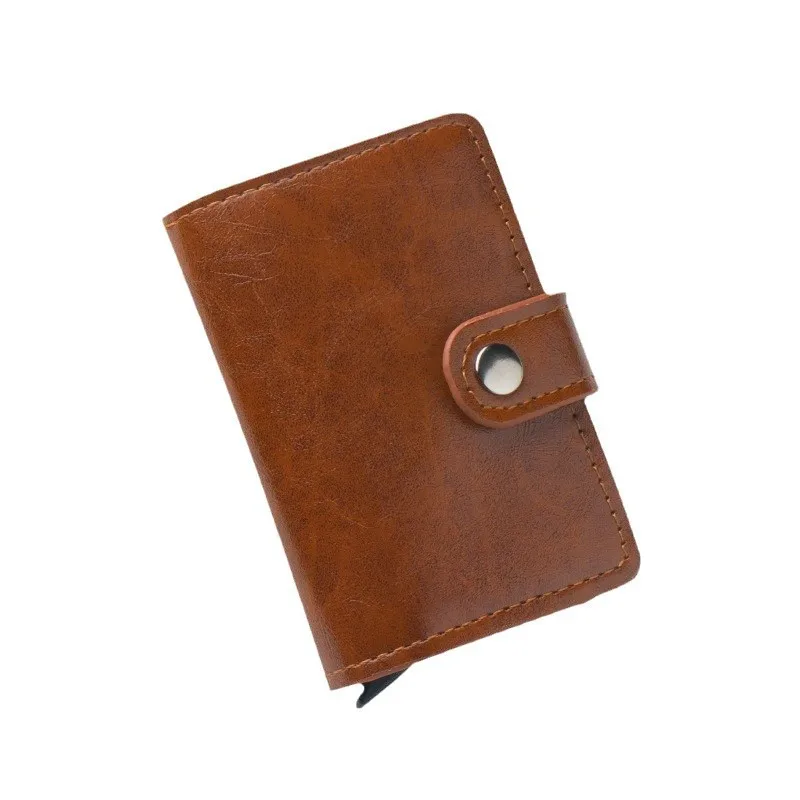 New Pu Leather Aluminum Alloy Card Bag, RFID Shielded Anti-theft Brush Wallet