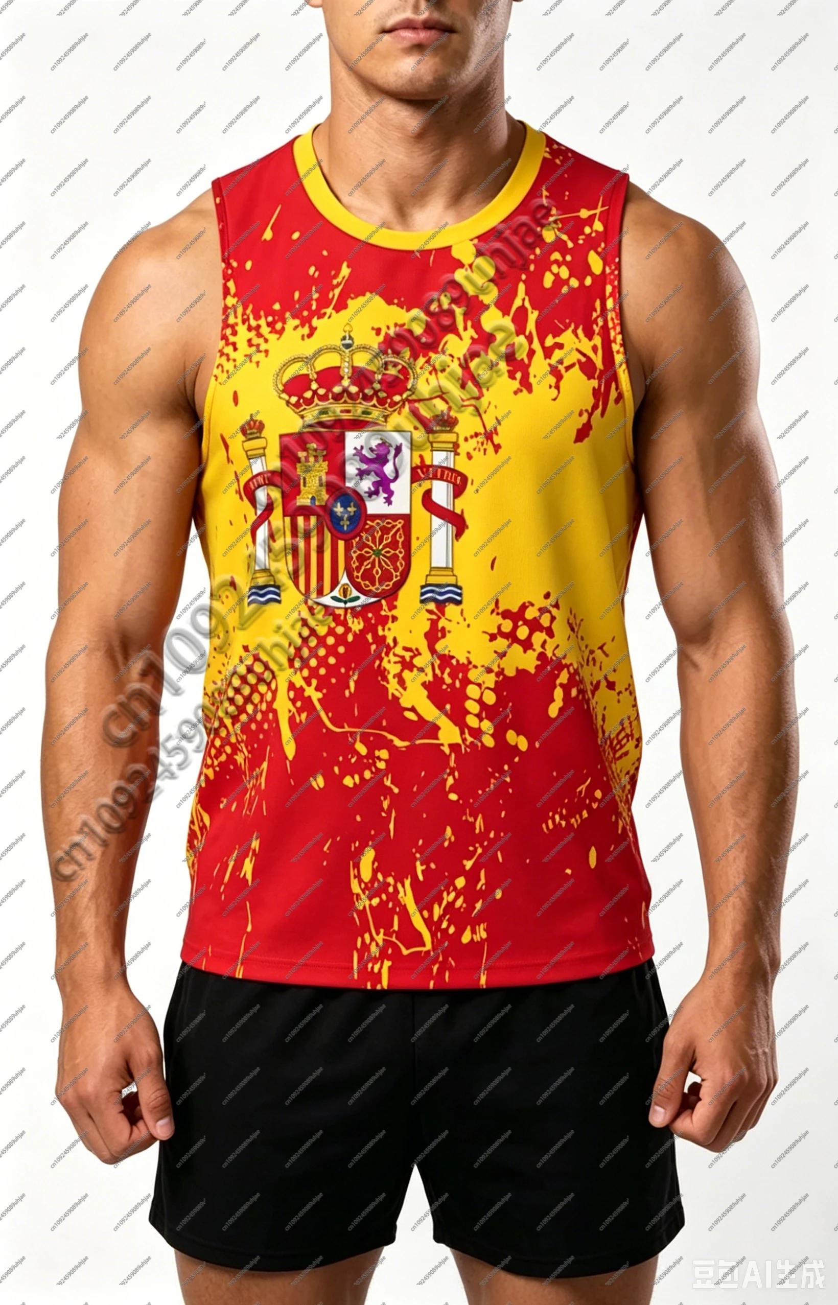 Camisetas sin mangas con estampado de la bandera de España para hombre, camisetas deportivas de baloncesto y running con estampado 3D, camisetas casuales de verano, estilo urbano, cuello redondo.