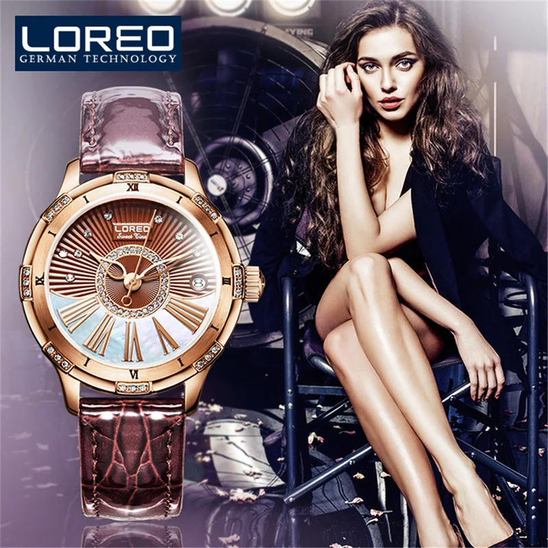 LOREO Ladies Small Watches Fashion Watch Seagull Automatic Mechanical Leather Wrist Watch For Women 5ATM Waterproof Reloj Mujer