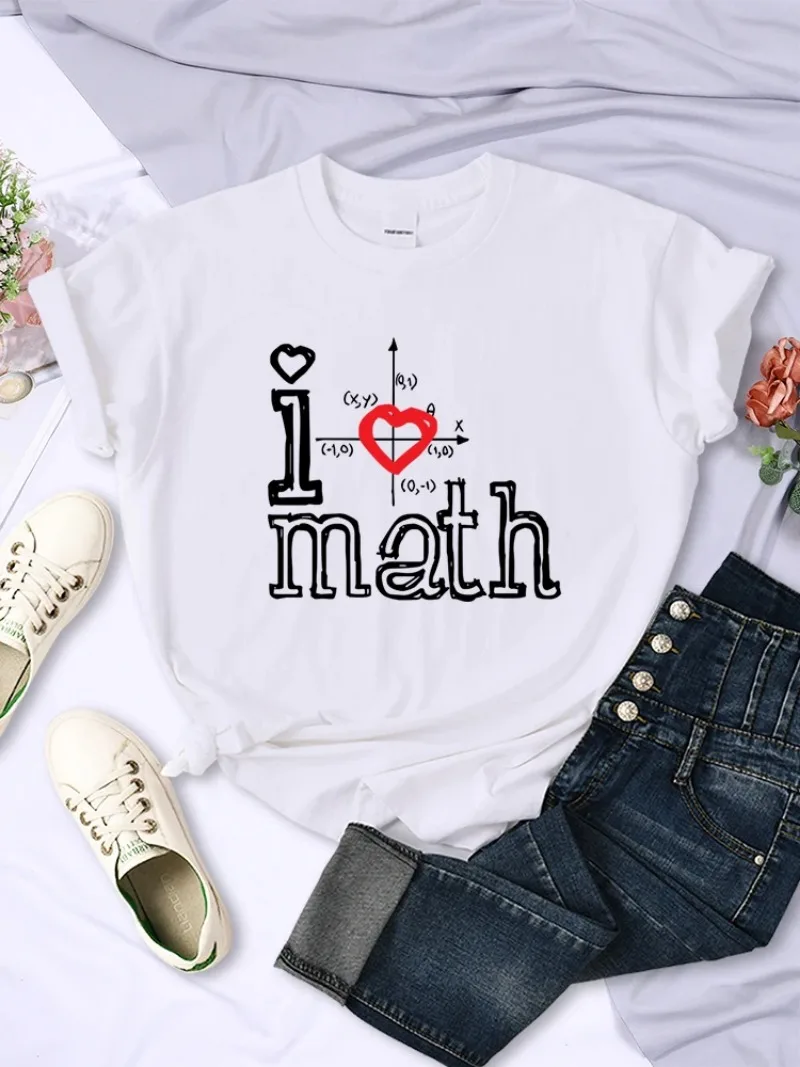 Women Tshirts Casual Summer Sport Tee Clothing Creativity All-math Short Sleeve Female Tops Fashion Logo I Love Math Printed