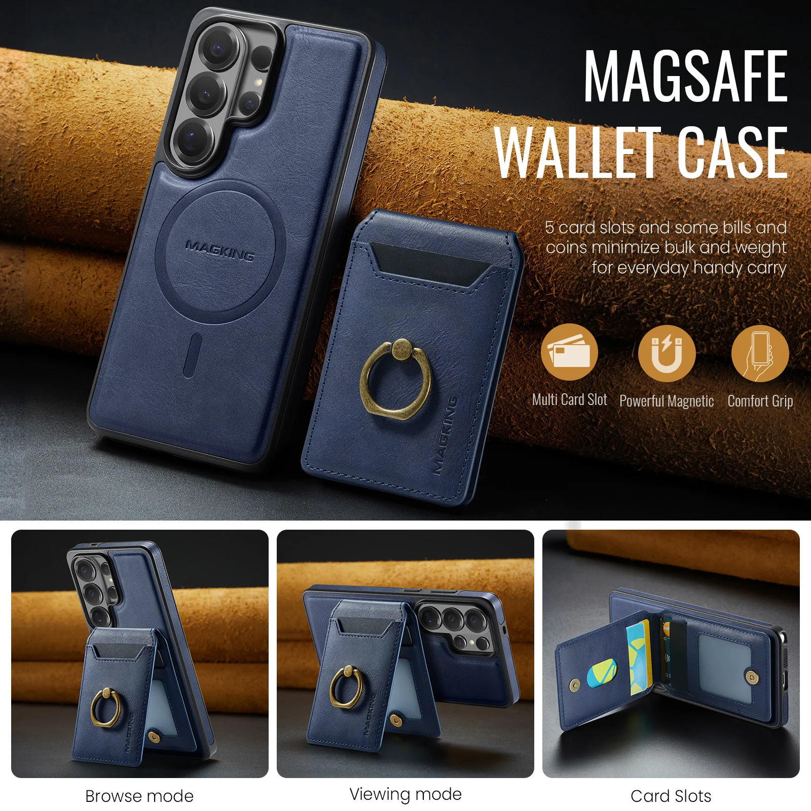 Ring Leather Wallet Phone Case for Samsung Galaxy S26 Plus S25 Ultra S24 FE S23 Card Slots Holder Flip Cover Hoesje Coque Etui