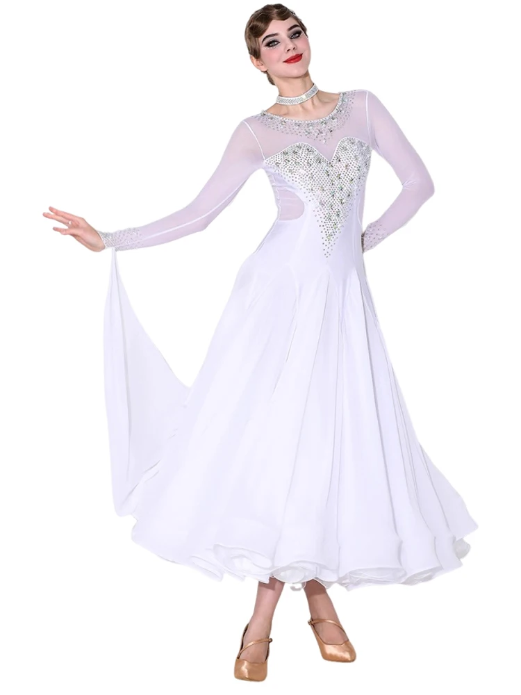 New Women Modern Dance Rhinestone Color Diversity Dress Ballroom National Standard Waltz Competition Performance
