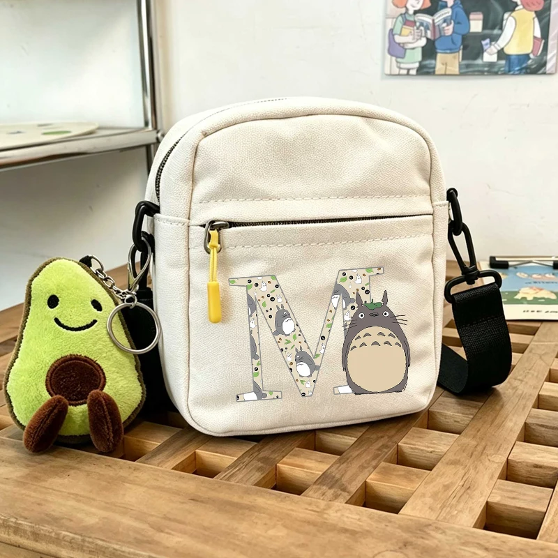 My Neighbor Totoro Canvas Umhängetasche für Jungen und Mädchen, koreanische einfarbige Studenten-Handytasche, einfache Shopper-Tasche, Geldbörse