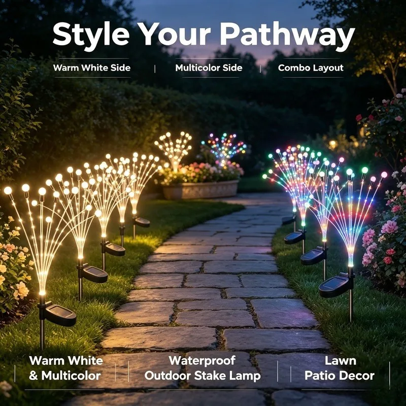 Solar Garden Firefly Lights, Waterproof Outdoor Stake Lights with Transparent Pole for Lawn Patio Yard Landscape Decor