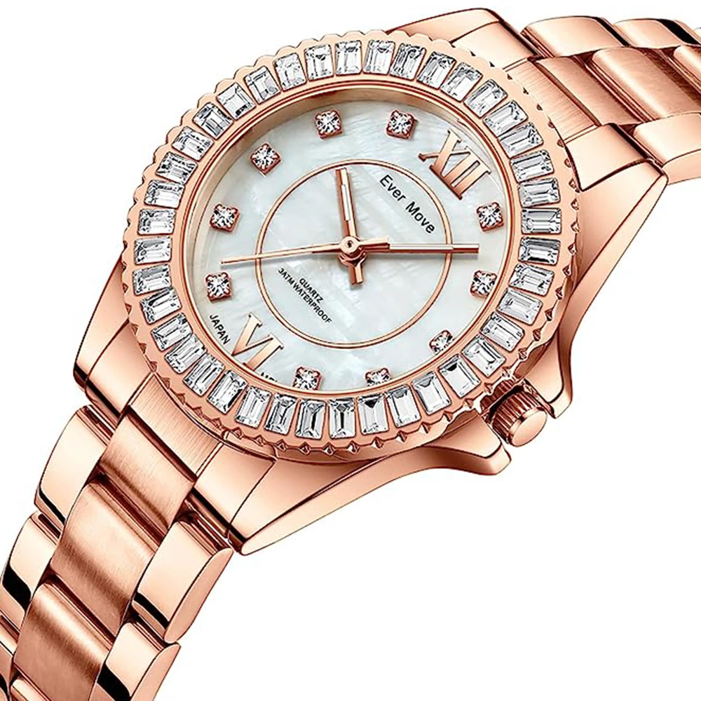 Ever Move Elegant Luxury Brand Waterproof Women's Watch Diamond Dress Stainless Steel Fashion Quartz Wrist Watch Gifts For Women