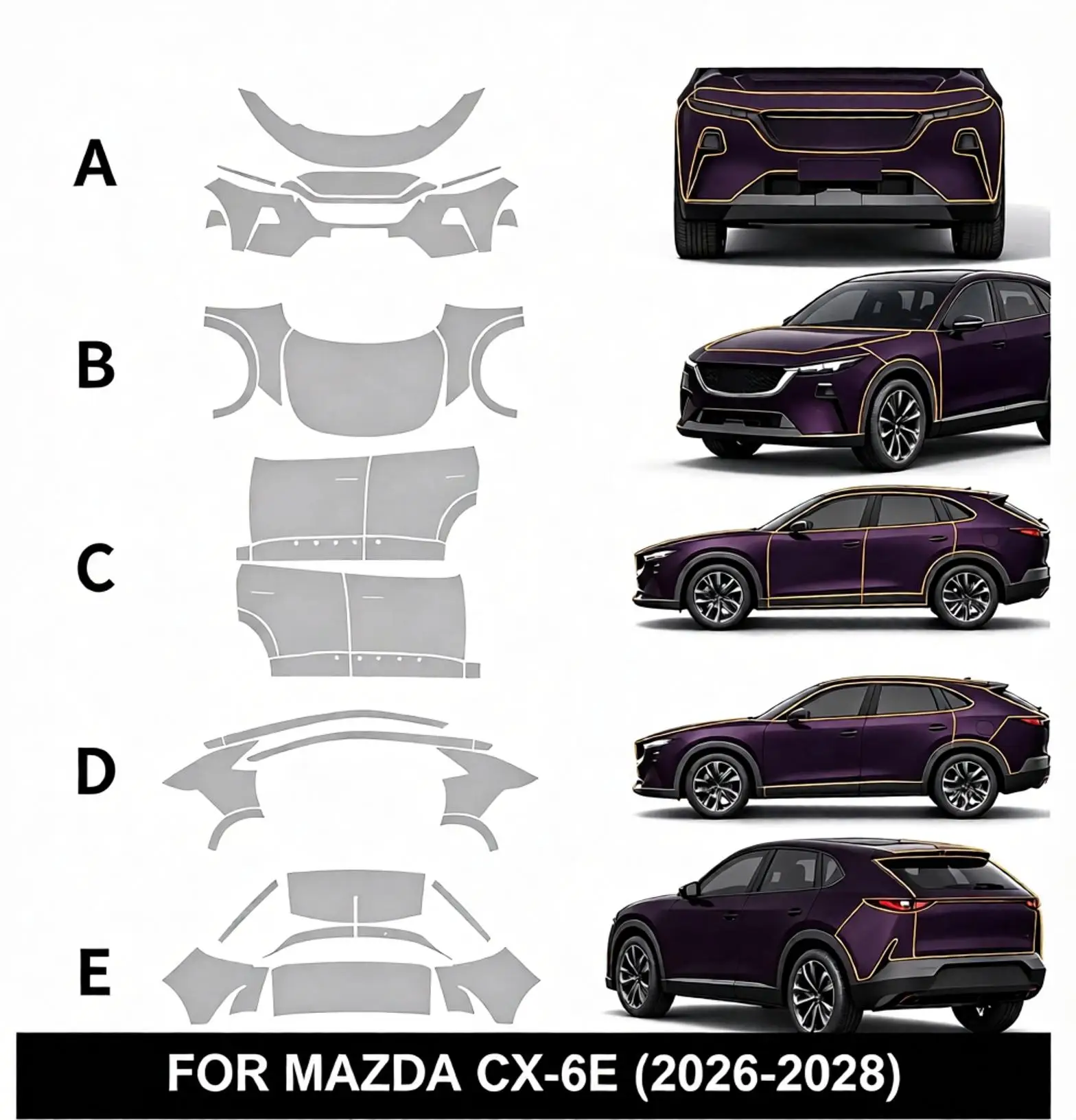 9Mil TPU Scratch-resistant Matte Paint Protection Film For Mazda CX-6E CX6E EZ60 2025-2027 Body Transparent Bra Per-cut PPF Kit