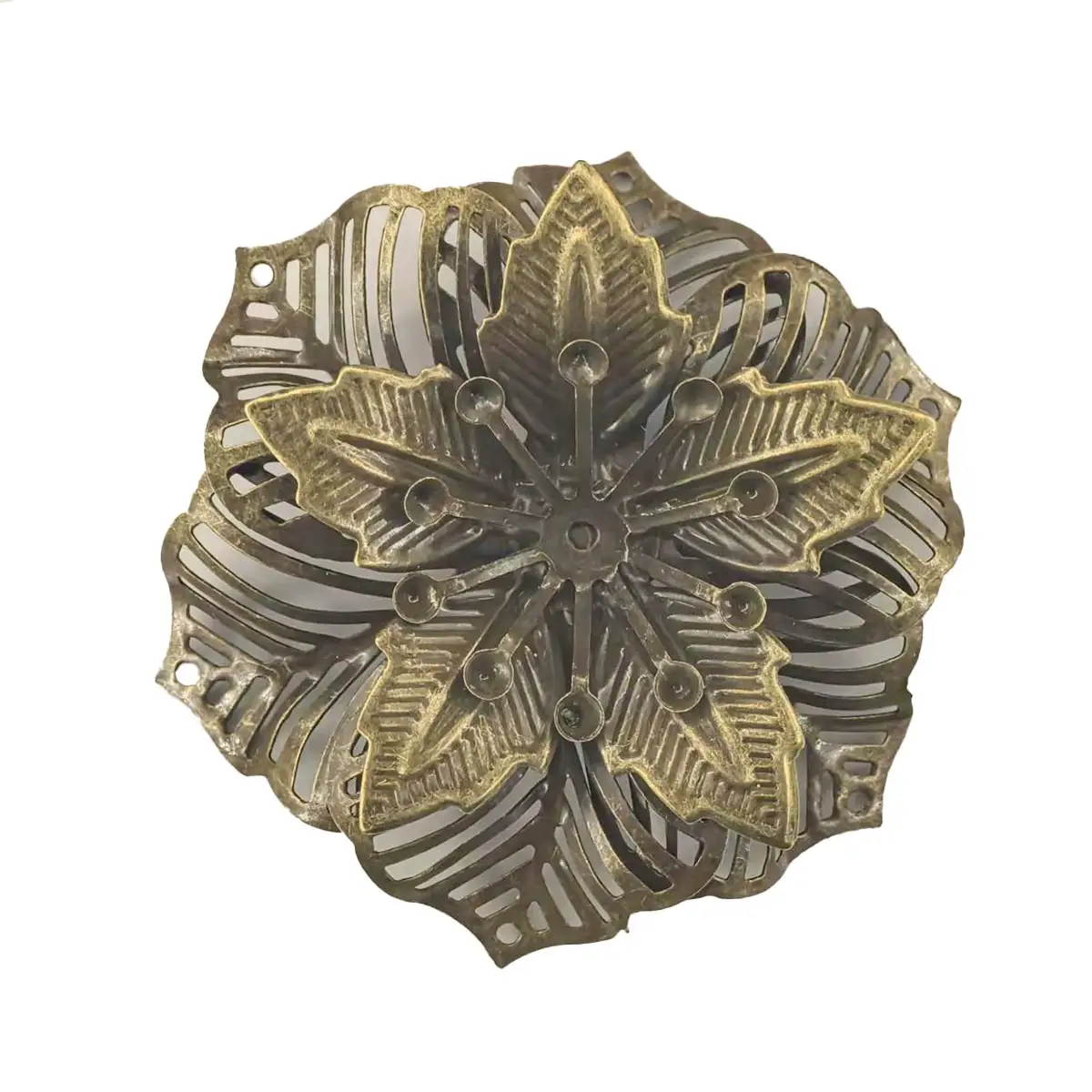 200PCS Bronze Tone Hollow Filigrane Flower Charm Connectors Handmade Crafts Jewelry Decoration Accessories Wholesale