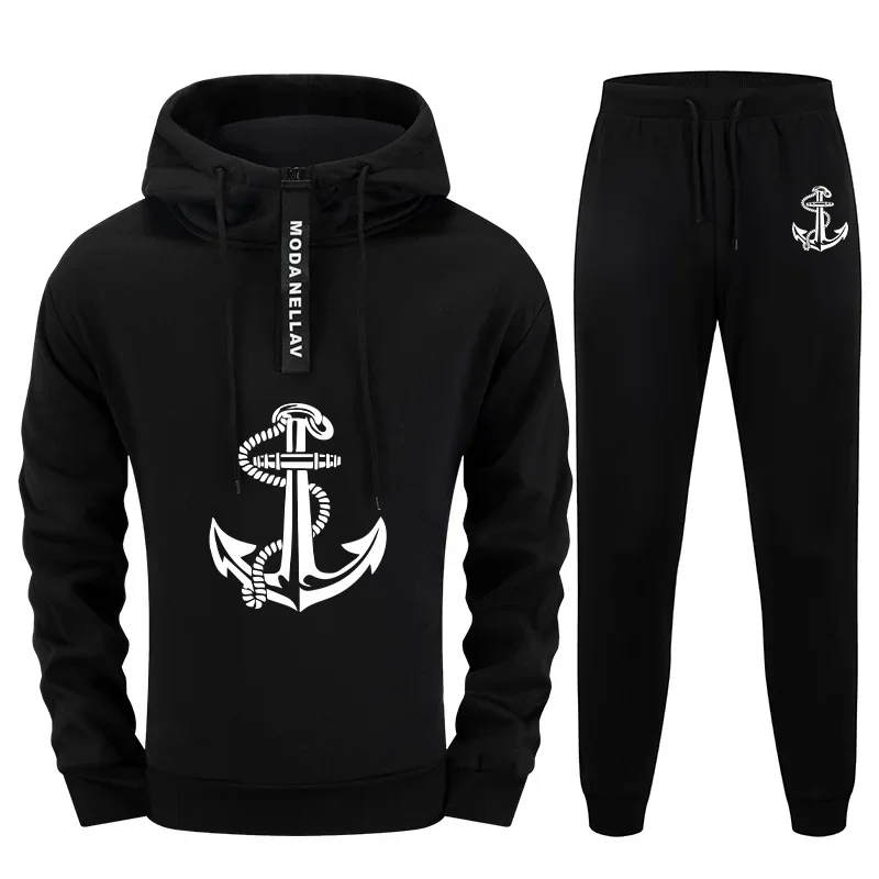 

2025 Hot Sale Men's Tracksuit Half-zip Hoodie Black Sweatpants Urban Casual Fashion Hooded Sweatshirt 2pcs Set Jesus Cross Print