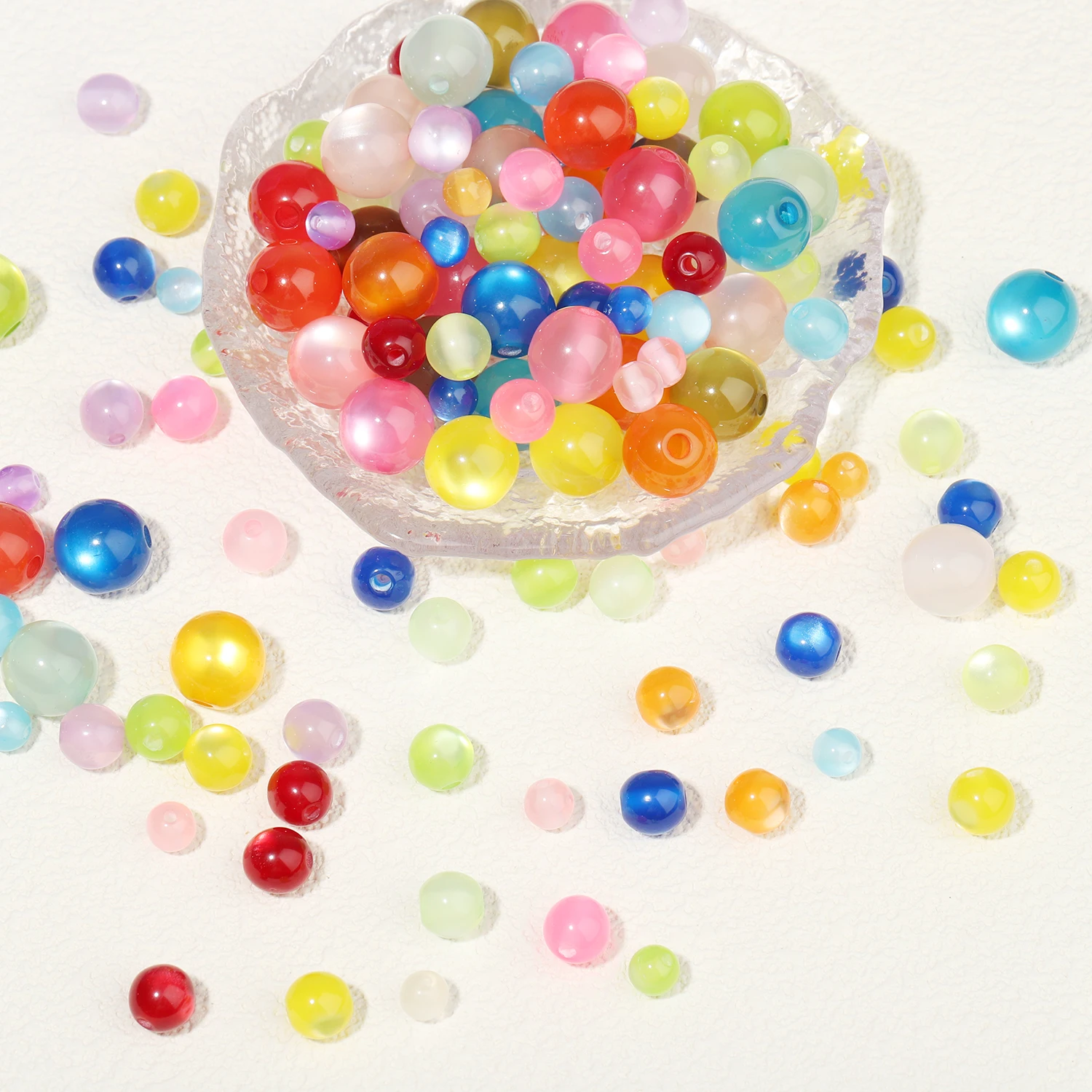 6mm 8mm 12mm Colorful Cat Eye Resin Beads Round Loose Spacer Beads for Jewelry Making Diy Bracelet Necklace Earrings Accessories