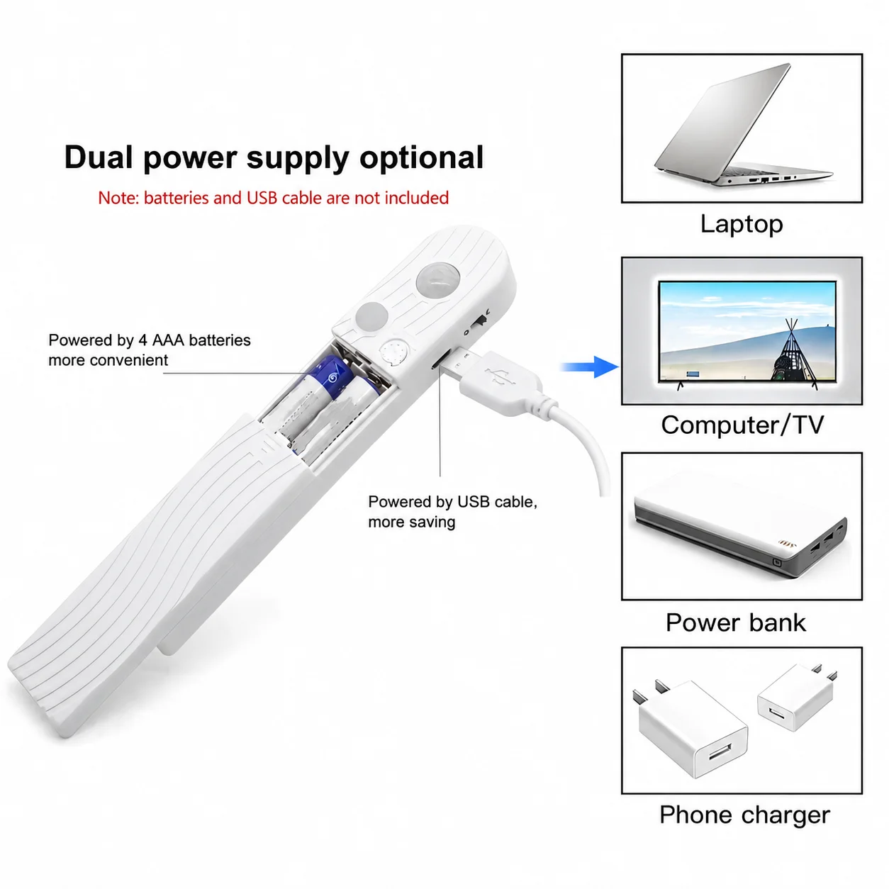 Human body sensor LED light strip, for bedroom use. USB or battery powered (without batteries). Indoor and holiday decorations.