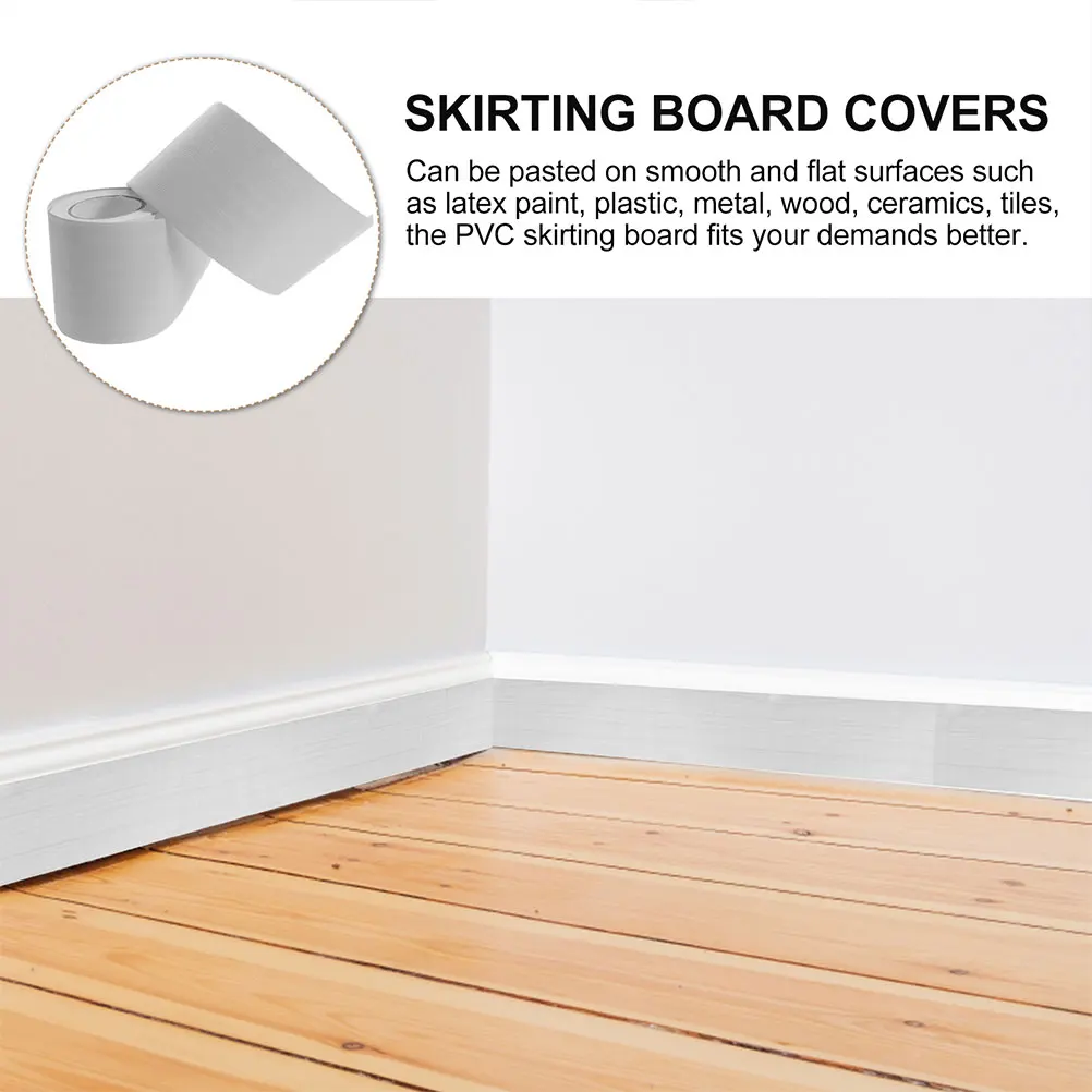 

Self Adhesive Background Wall Stickers 5cm x 5m White Wood PVC Skirting Board Trim Peel Stick Baseboard Molding Decor