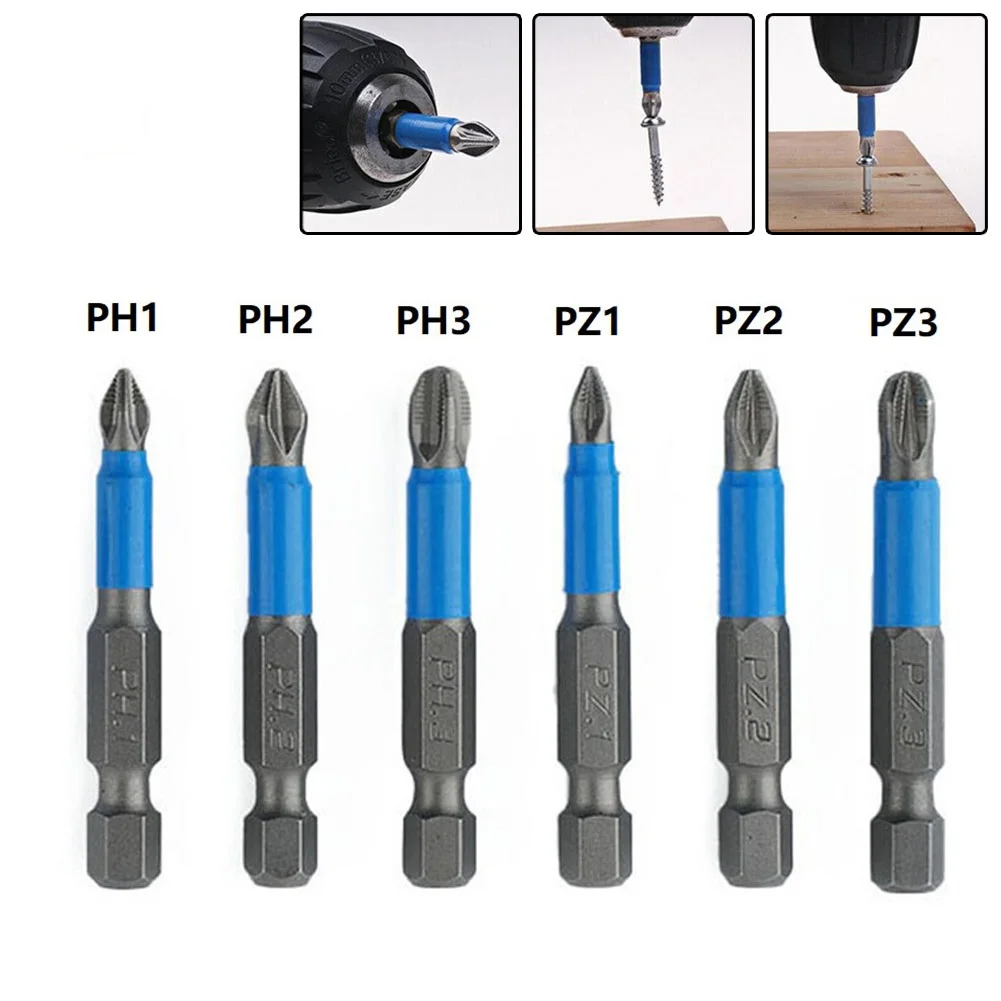 50mm Alloy Steel Screwdriver Bit Set PH1/PH2/PH3/PZ1/PZ2/PZ3 Non-Slip Screwdriver Bit For 1/4in Electric Impact Tools