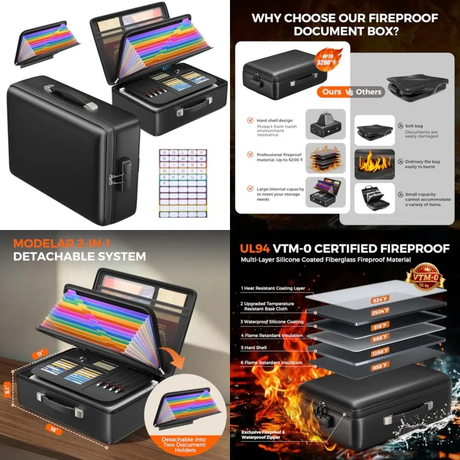

Grothery 5200°F Fireproof Document Box with Lock, Hard Case Fire Proof Safe for Home Document Safe Detachable Accordion File Or