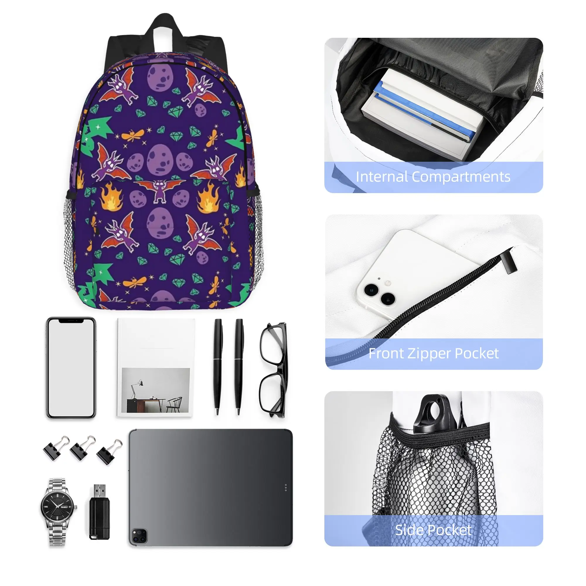 Spyro Pattern Backpack Hot Sale Daypack Large Capacity Boys Girls BookBag Shoulder Bags for Men Women School Bag