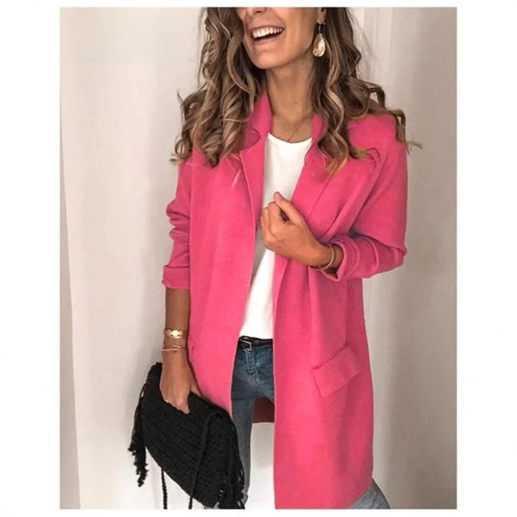 

Women's Long Sved Fake ket Suit Jaet Busin Casual Sle Polyester Fiber Slim Fit Suit for Commuting And Leisure