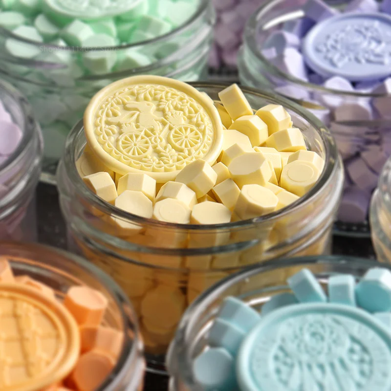 100 sztuk/worek Mix wosk kolorowy koraliki Macaron kolor Octagon pieczęć znaczki Vintage pieczęć woskowa na koperty zaproszenia ślubne DIY dostaw