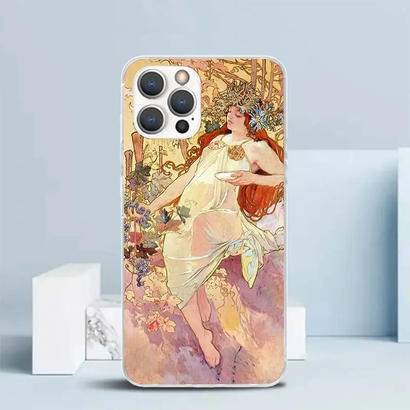 Alfons Mucha Primavera Soft Cover for iPhone 15 14 13 12 Mini 11 Pro Max Print Phone Case X XS XR 7 Plus 8 + SE Pattern Coque