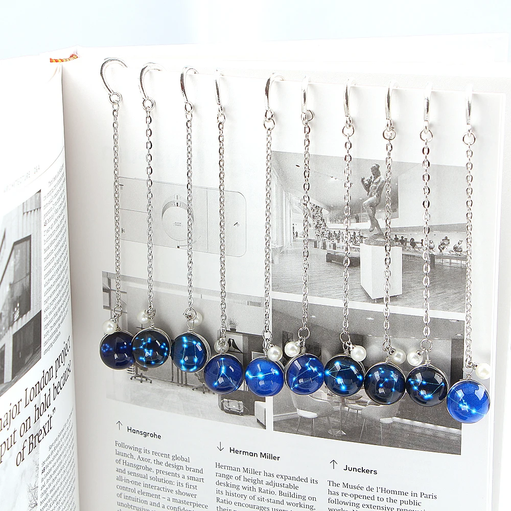 Teacher Gift Reading Feather Bookmark Metal Book mark Creative Bookmark Noctilucent Bookmark Bookmark Pendant 12 Constellation