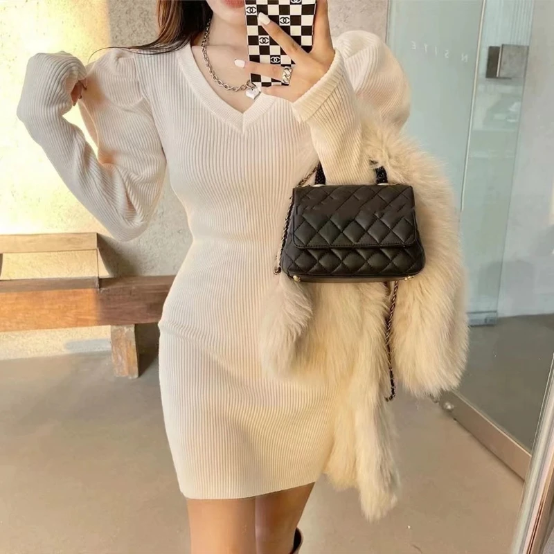 Robes rayées au Crochet pour femmes, tendance, liquidation élégante, haute qualité, automne hiver, coréenne, moulante, robe en tricot