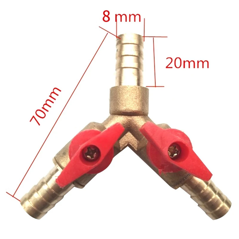 4Pcs 3 Way Shut Off Ball Valve / Valve Clamp Fitting Hose Barb Fuel Gas 8mm Brass Y Type Ball Valve for Garden Tool-A69M view 4