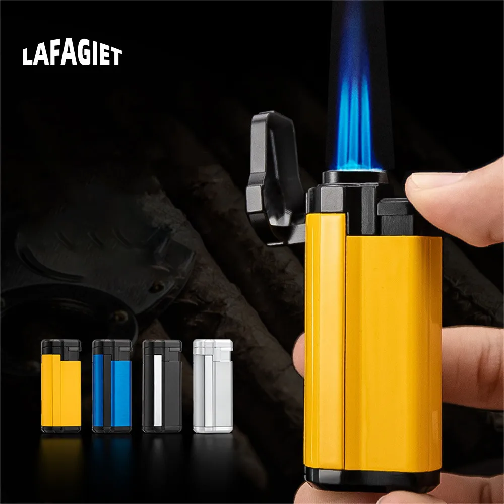 Windproof Three Flame Jet Lighter Refillable Butane Metal Lighter Perspective Gas Box With Hole Opener Cigar Lighter Men's Gifts