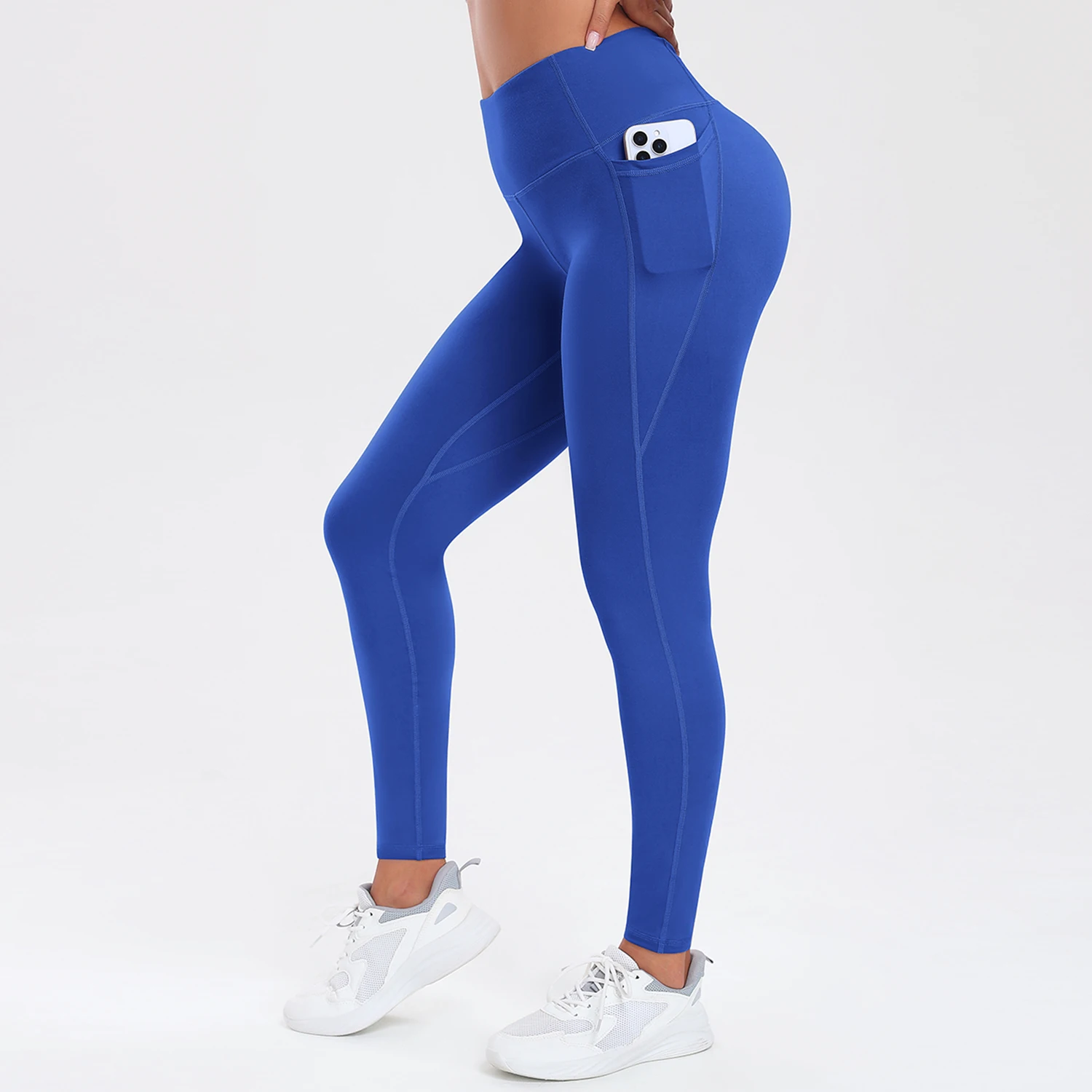 Women's Solid Color High Waist Pockets Leggings Tummy Control Stretch Soft Yoga Pants Tights Push Up Fitness Running Sportswear